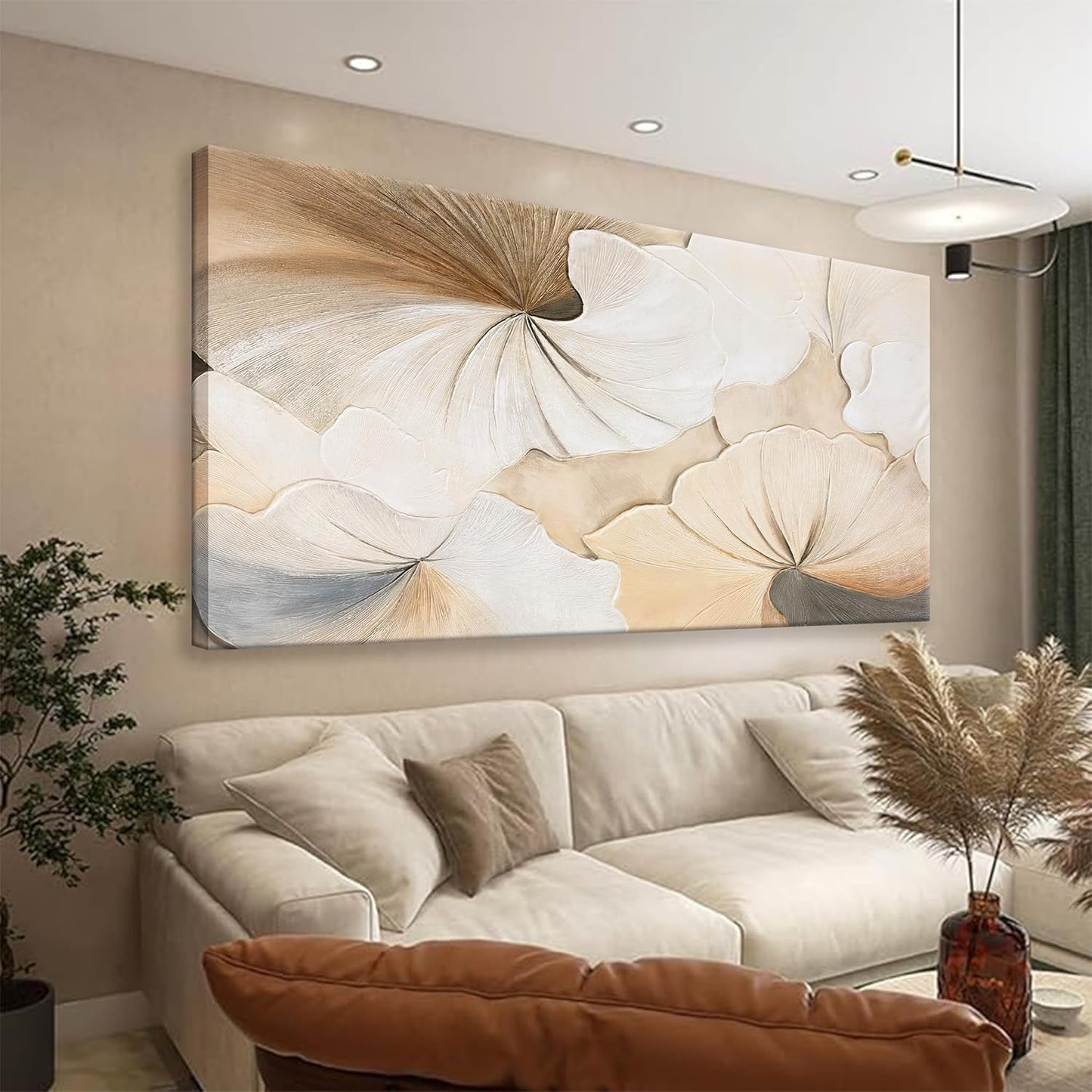Canvas Art Wall Decor Large Size Abstract Floral Wall Art For Living Room Modern Abstract Wall Decor Prints Pictures Brown White Flower Wall Art Picture For Bedroom Hotel Home Artwork 29x58 Inch