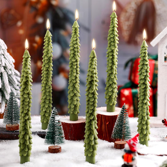 6 Pcs Christmas Tree Shaped Candles Xmas Wax Scented Candles Dark Green Decorative Christmas Tree Gifts for Xmas Eve Winter Holiday Party New Year Bedroom Room Table Decor, Attractive Style
