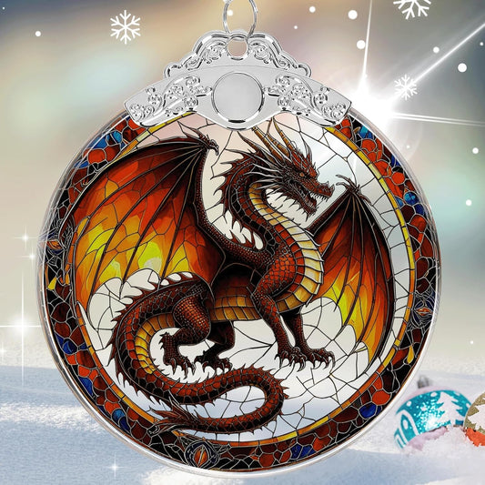 Dragon Stained Glass Christmas Ornament - Hanging Ornaments for Christmas Tree Decorations -Holiday Keepsake Present Exchange Idea