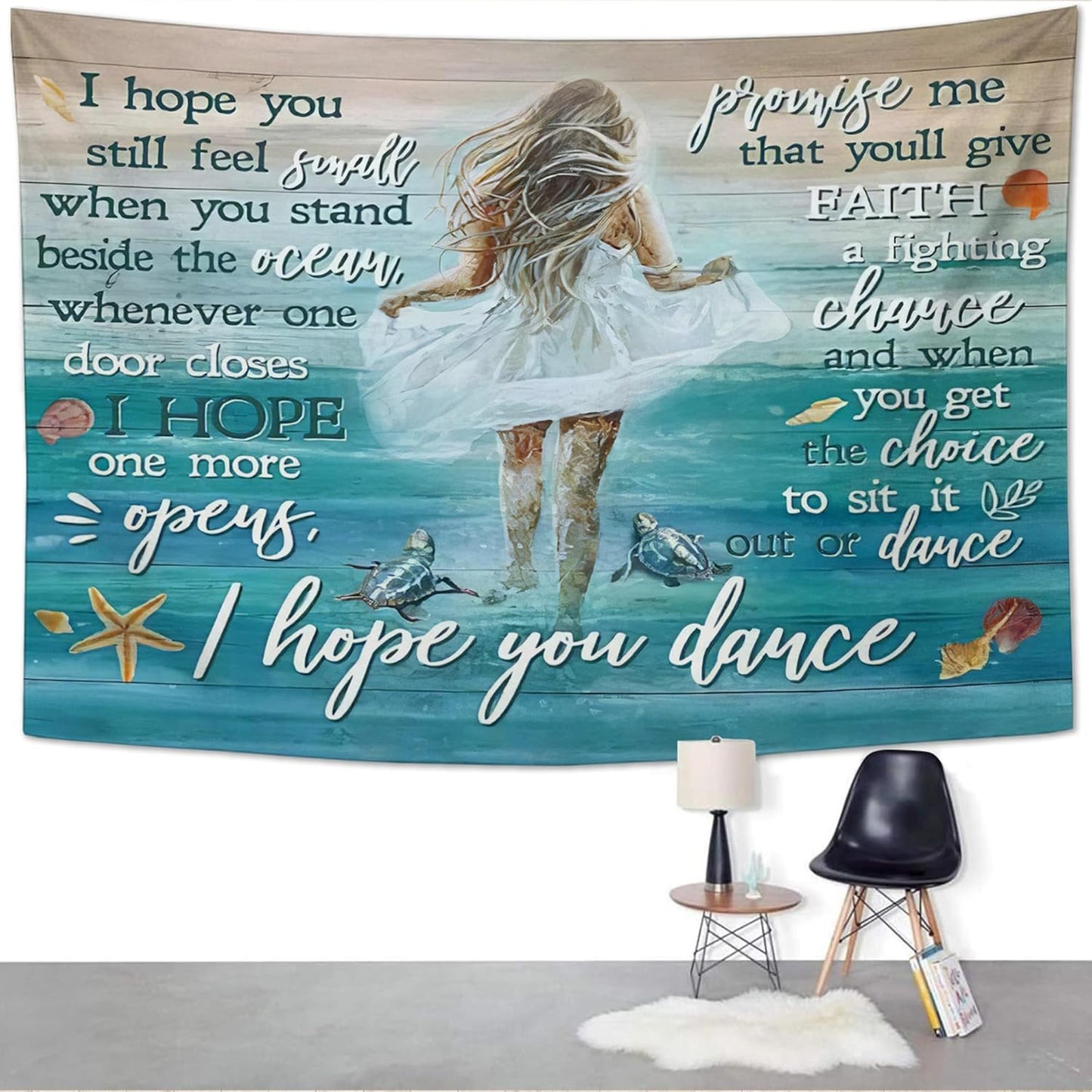 Coastal Beach Tapestry I Hope You Dance Tapestry Wall Hanging for Bedroom Sea Turtle Tapestries Aesthetic Wall Decor for Home Dorm Living Room 60"x90"