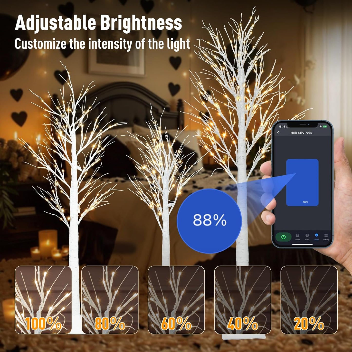 Smart Lighted Birch Trees 4FT 5FT 6FT, App Control, 18 Modes, Schedule, Dimmable, Warm White LED Lights, Waterproof Music Sync Star Light Tree Set for Indoor Outdoor Home Christmas Holiday Decorations