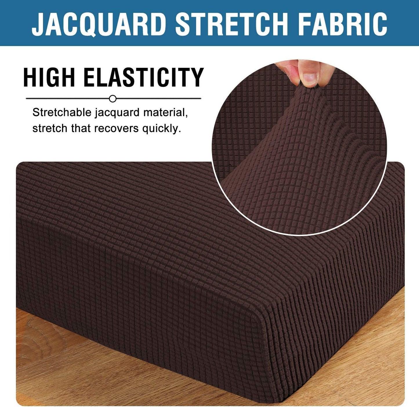 H.VERSAILTEX Super Stretch Individual Seat Cushion Covers - Thick Jacquard Textured Twill Fabric (2 Piece Large Sofa Cushion Covers, Chocolate)