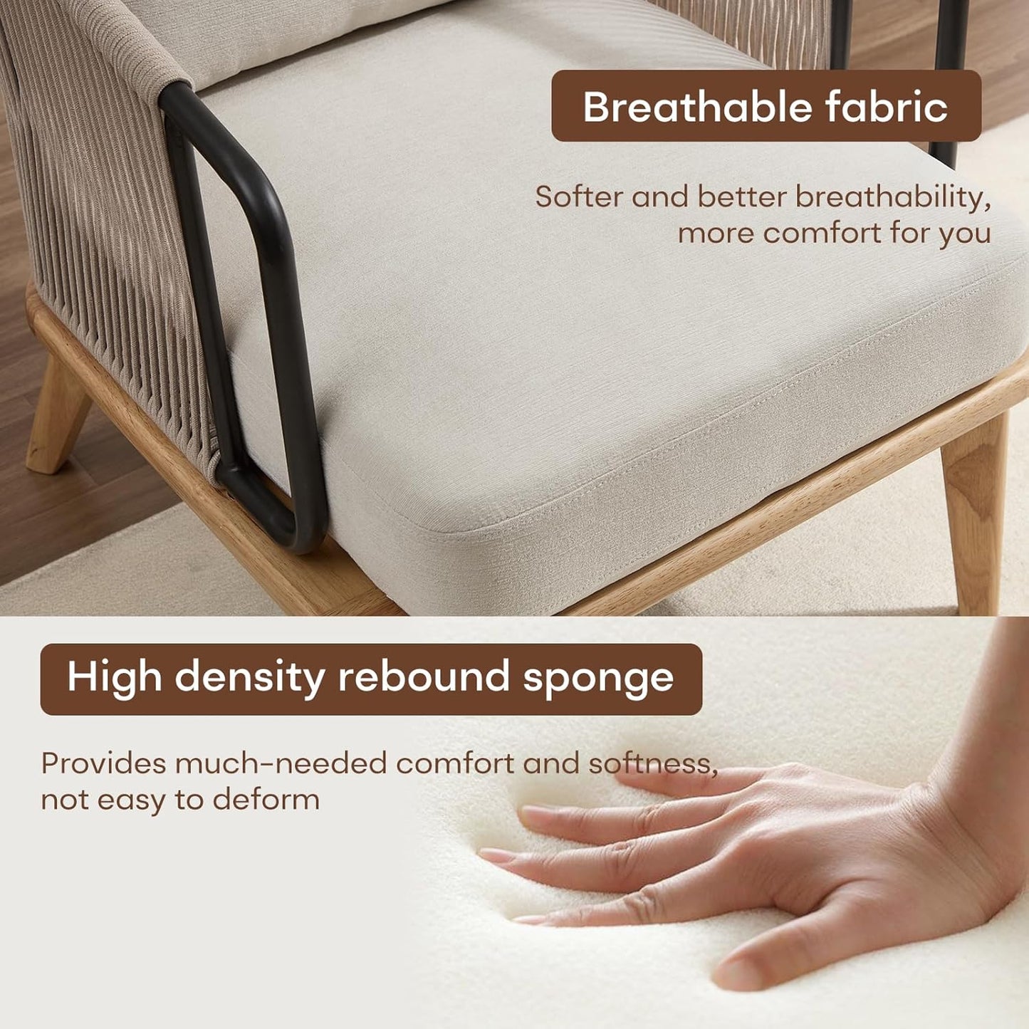 ANJ Accent Chair,Mid-Century Modern Reading Chair with Braid Armrests, Armchair for Living Room Bedroom Outdoor