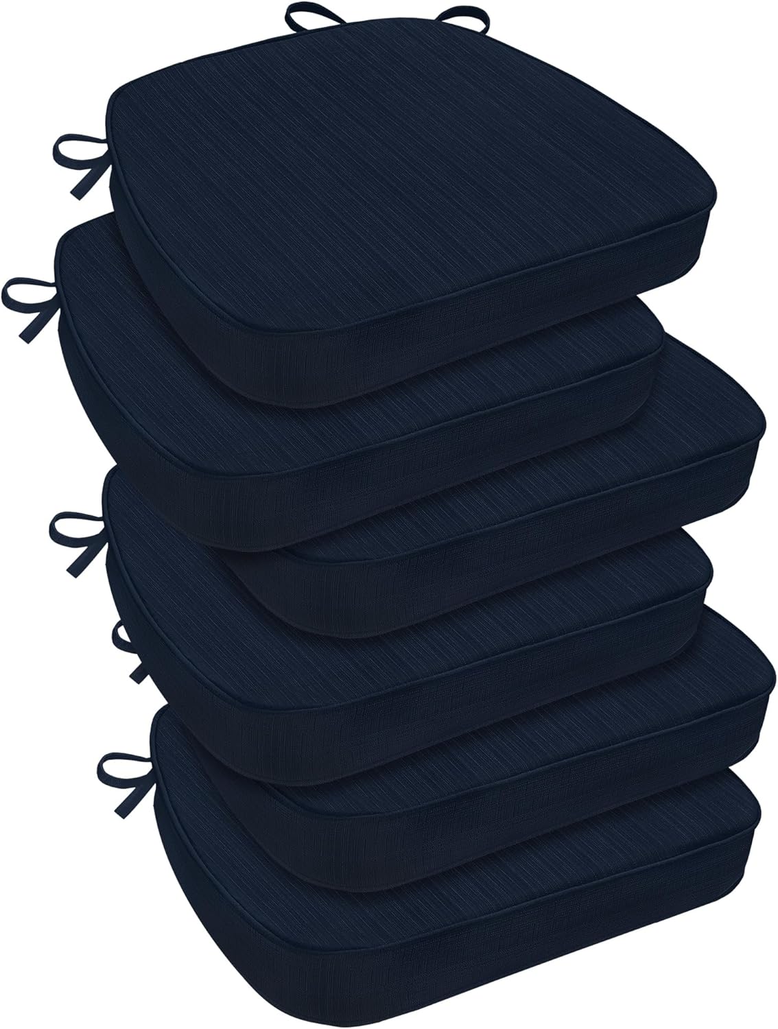 downluxe Chair Cushions for Dining Chairs, Waterproof Kitchen Chair Pads, Non-Slip Dining Seat Cushion with Ties, 17" x 16" x 2.5", Navy, 6 Pack