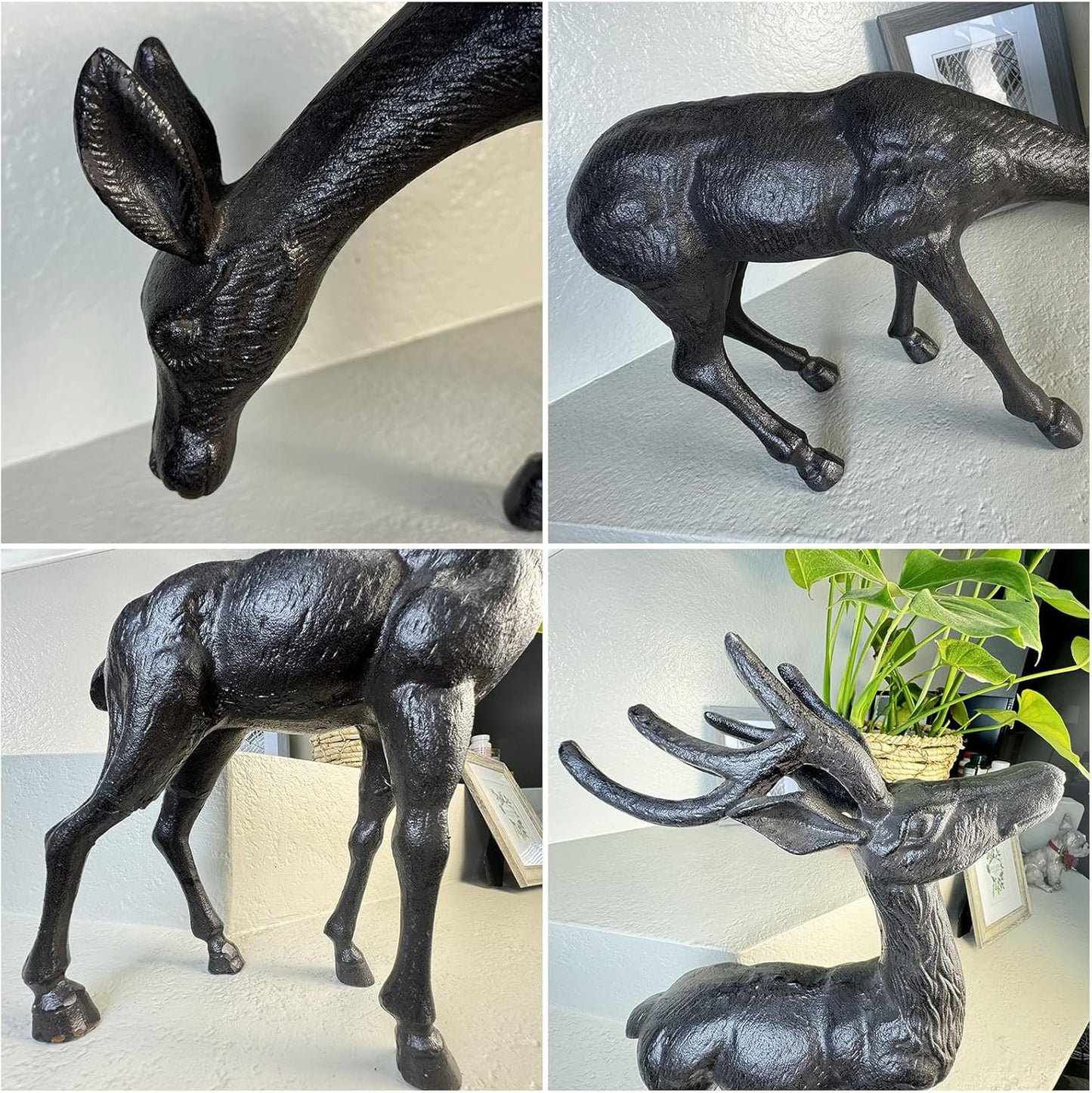 Elegant Pair of Cast Iron Deer Sculptures -22" and 11.4" Tall Male and Female Set for Outdoor Garden Decor, Realistic Animal Statues HC3672-5691