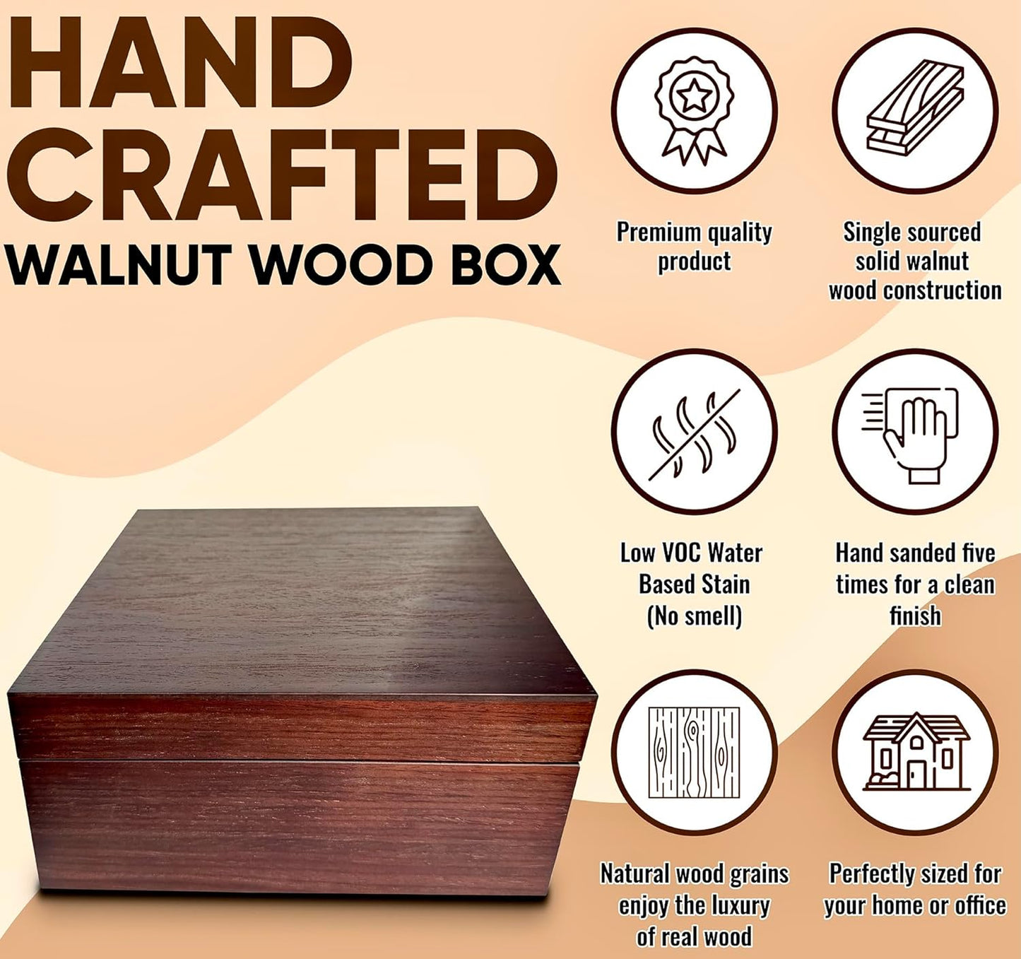 Blake & Lake Wooden Box with Hinged Lid - Solid Walnut Wood Eco Box - Wood Storage Box with Lid - Wooden Keepsake Box - Decorative wooden boxes with lids (Walnut)