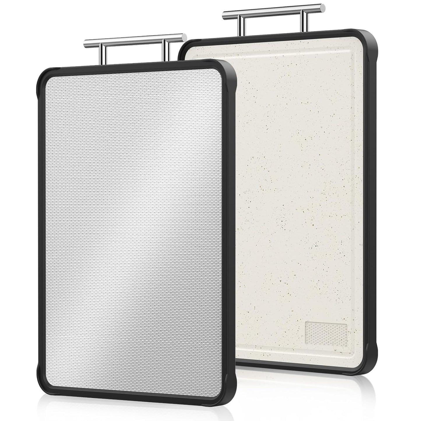 Dishwasher Safe 316 Stainless Steel Cutting Board for kitchen, Double-Sided Pure 316/Wheat Straw PP, Scratch-Resistant Chopping Board with Juice Groove&Grinding Area, Easy to Clean Large Size 16"*11"