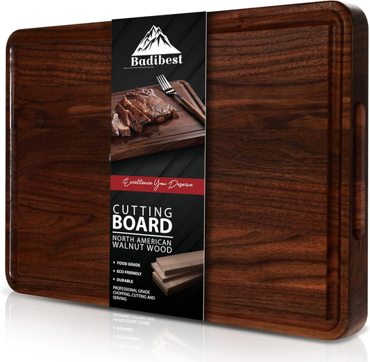 Handcrafted Walnut Wood Cutting Board 18x12, Non Toxic Kitchen Chopping Board with Juice Groove Charcuterie Serving Board, Eco & Knife Friendly Small Wooden Cutting Boards for Kitchen, Restaurant Use