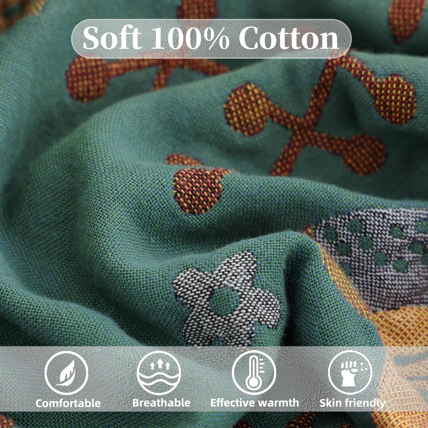 Boho Throw Blanket for Bed, 100% Pure Cotton Ultra Soft Rustic Quilt, Farmhouse Decor Bed Blankets, All Season Rustic Throw for Sofa Couch Chair(80''x 90'', Bird A)