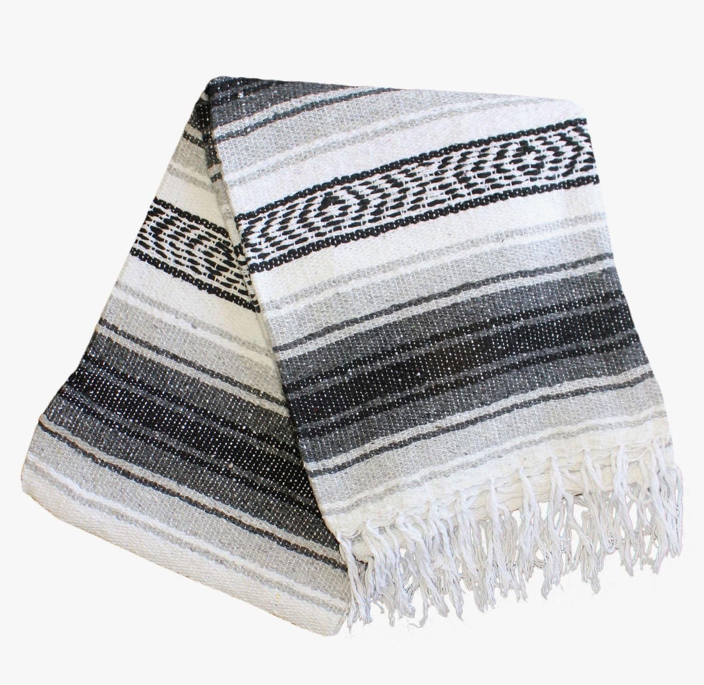 Del Mex Classic Mexican Blanket, Large Authentic Woven Falsa Throw (70"x50"), Artisan Southwest Décor for Beach, Yoga, Outdoors (Gray)