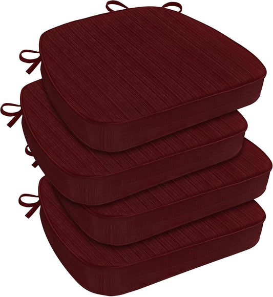 downluxe Chair Cushions for Dining Chairs, Waterproof Kitchen Chair Pads, Non-Slip Dining Seat Cushion with Ties, 17" x 16" x 2.5", Burgundy, 4 Pack