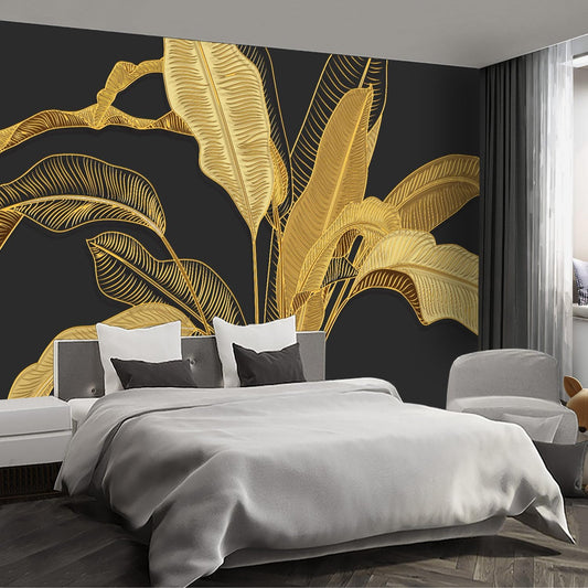 Gold Banana Leaf Wall murals Peel and Stick Wallpaper for Bedroom Living Room - 108"x157"