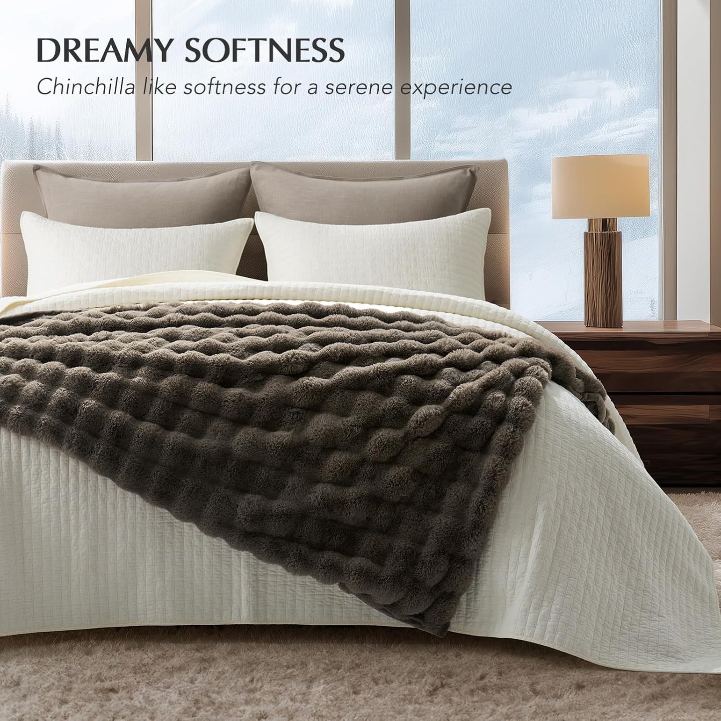 EVERGRACE Ultra Soft Luxury Fluffy Faux Rabbit Fur Throw Blanket, Thick Warm Fuzzy Blankets for Bed, Cozy Plush Reversible Blanket for Couch, Chair, Sofa, Dark Taupe, 50x60 Inches, 870 GSM