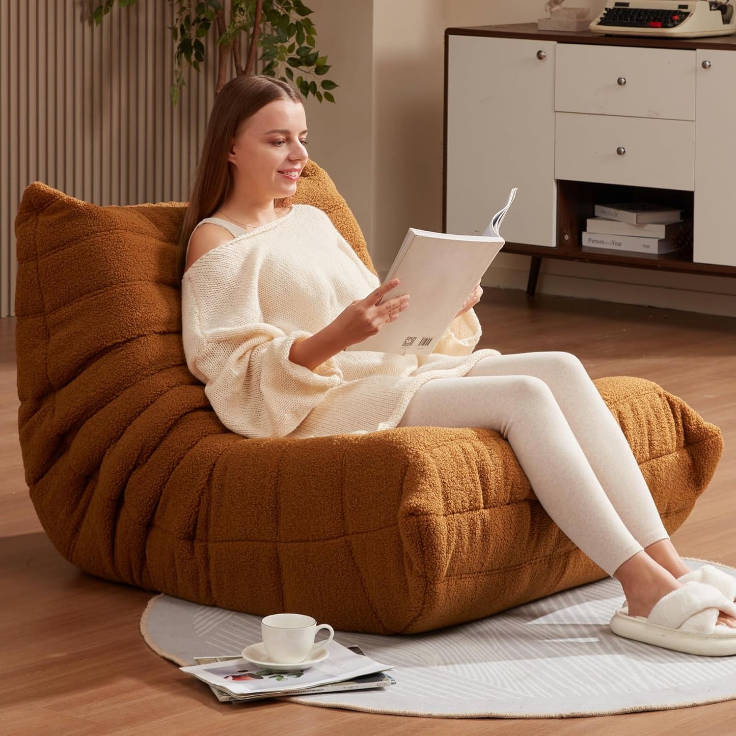 Bean Bag Chairs for Adults Giant Bean Bag Chair Memory Foam BeanBag Chair Big Bean Bag Sofa with Filler Faux Fur Fireside Beanbags Lazy Sofa for Living Room Bedroom Dorm Office (Brown Teddy)