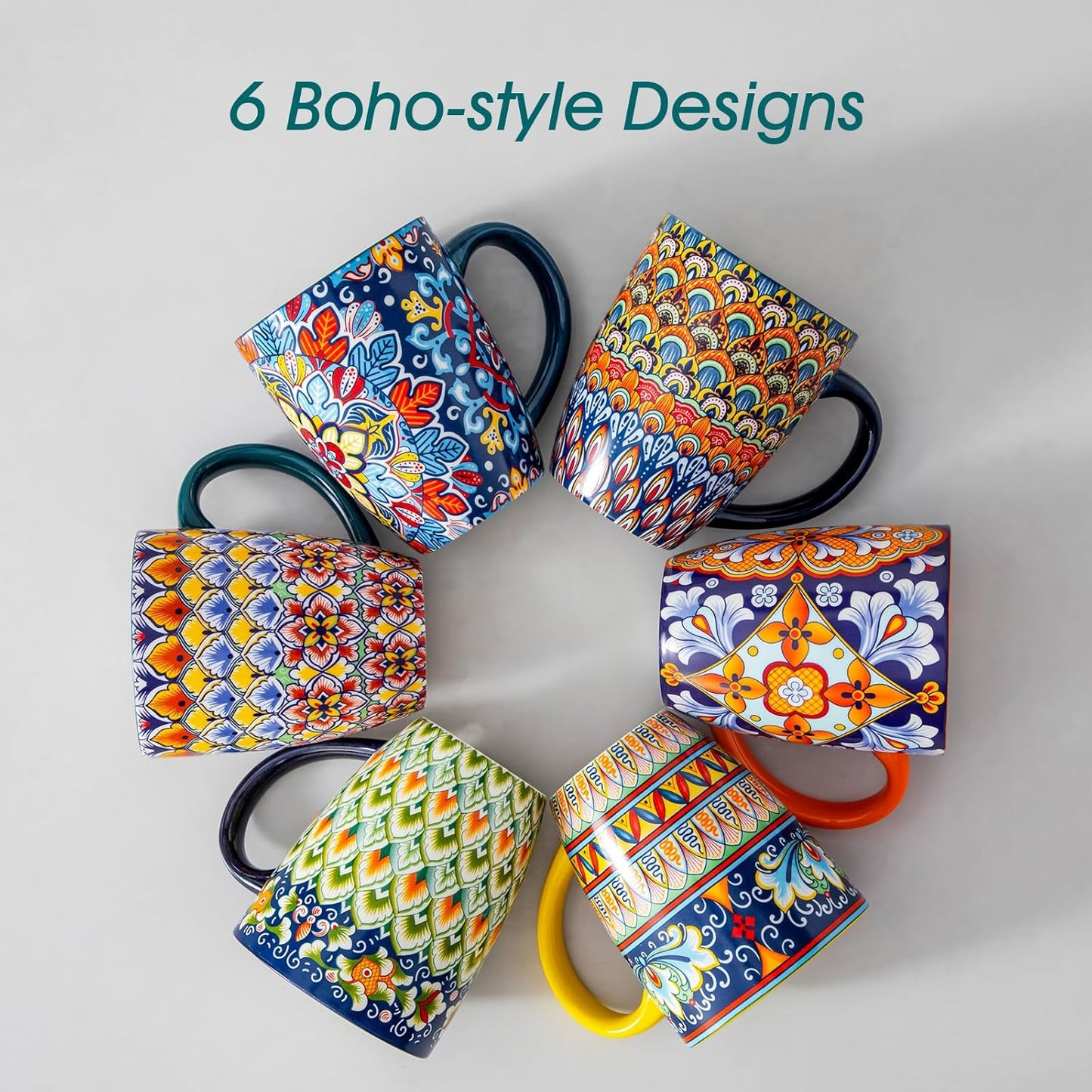 vancasso 16 oz Coffee Mugs Set of 6, Large Ceramic Mug with Handle, Boho Coffee Cups for Latte, Cappuccino & Hot Chocolate, Dishwasher & Microwave Safe Gift Set, Series SIMI