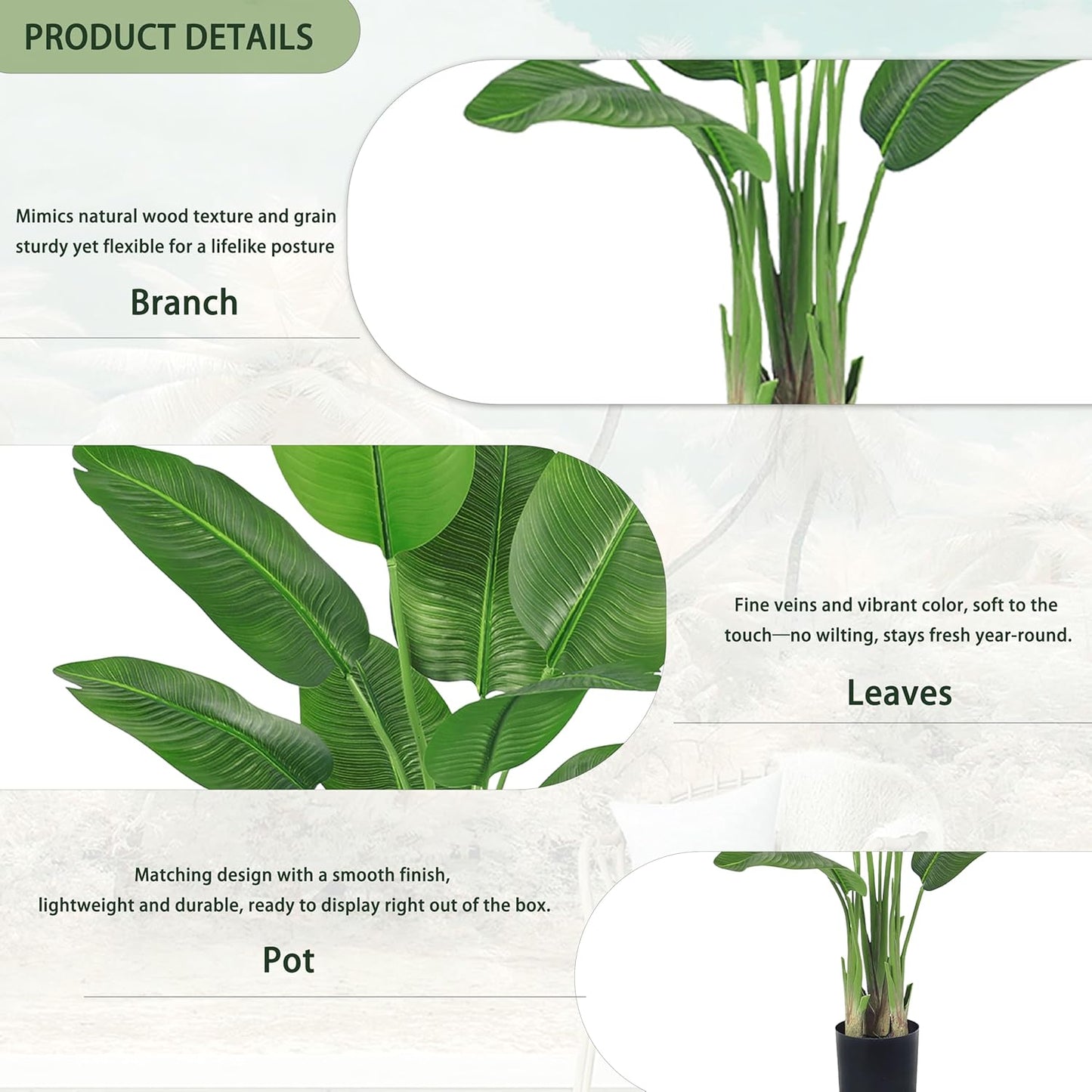 Lifelike Bird of Paradise Silk Artificial Plant Faux Banana Leaf Tree for Home Decor - Perfect Indoor Floor Plant with 9 Trunks (1, Black Planter, 4 FT)