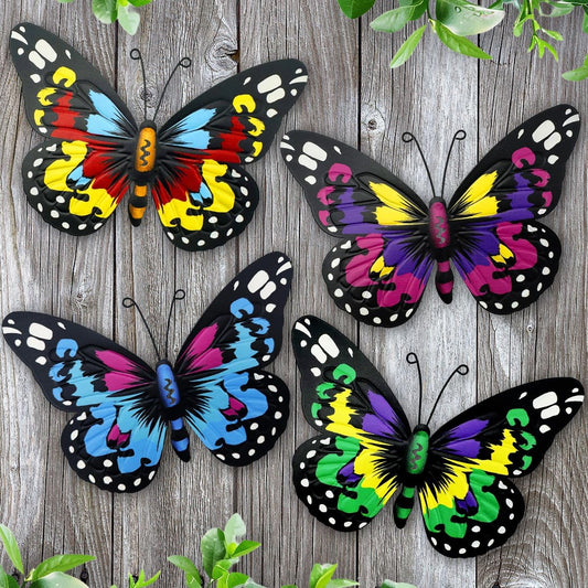 EOORAU Metal Butterfly Wall Art Outdoor Decor - 4 Pack 9.8in Butterflies Wall Sculpture Hanging Decor for Home Yard Patio Garden Decoration (4 Colors)