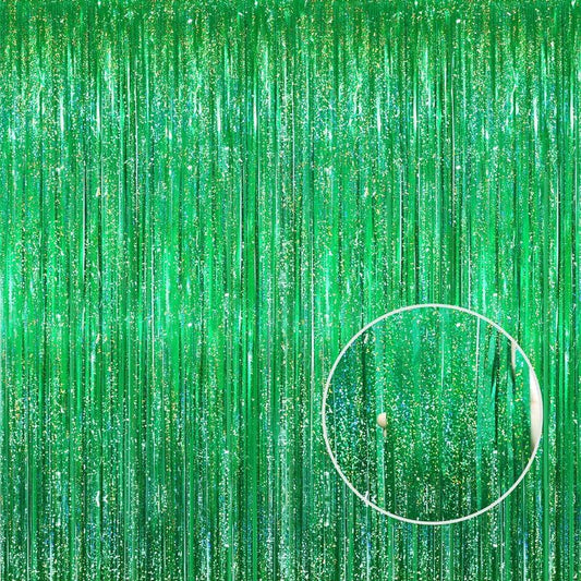GOER 6.4 ft x 8.2 ft Metallic Tinsel Foil Fringe Curtains Party Photo Backdrop Party Streamers for Birthday,Graduation,New Year Eve Decorations Wedding Decor(2 Packs,Shiny Green)