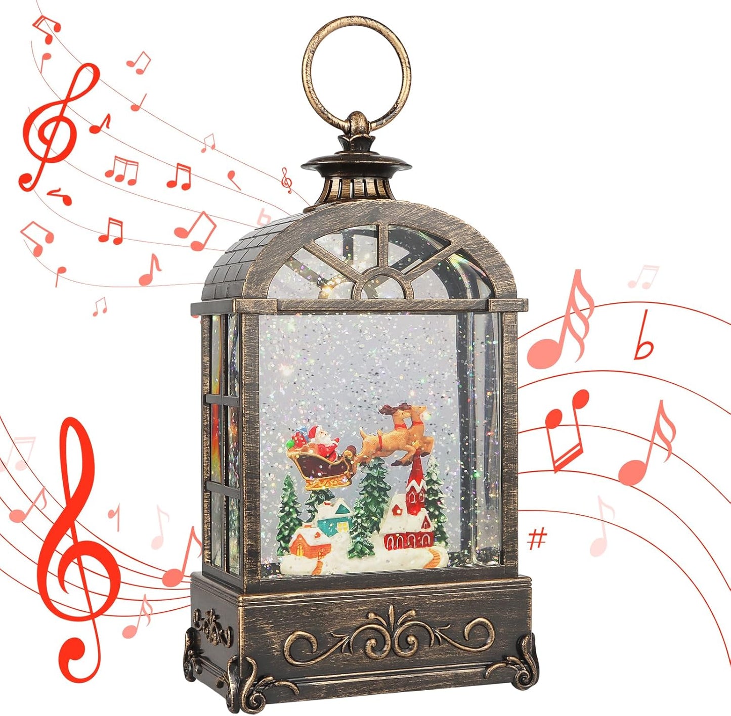 Christmas Snow Globes Lantern,Musical Snow Globes,Christmas Decorations Indoor for Home,Battery Or USB Powered,with 6 Hour Timer,Christmas Lantern for Festival Decoration,Reindeer Vehicle