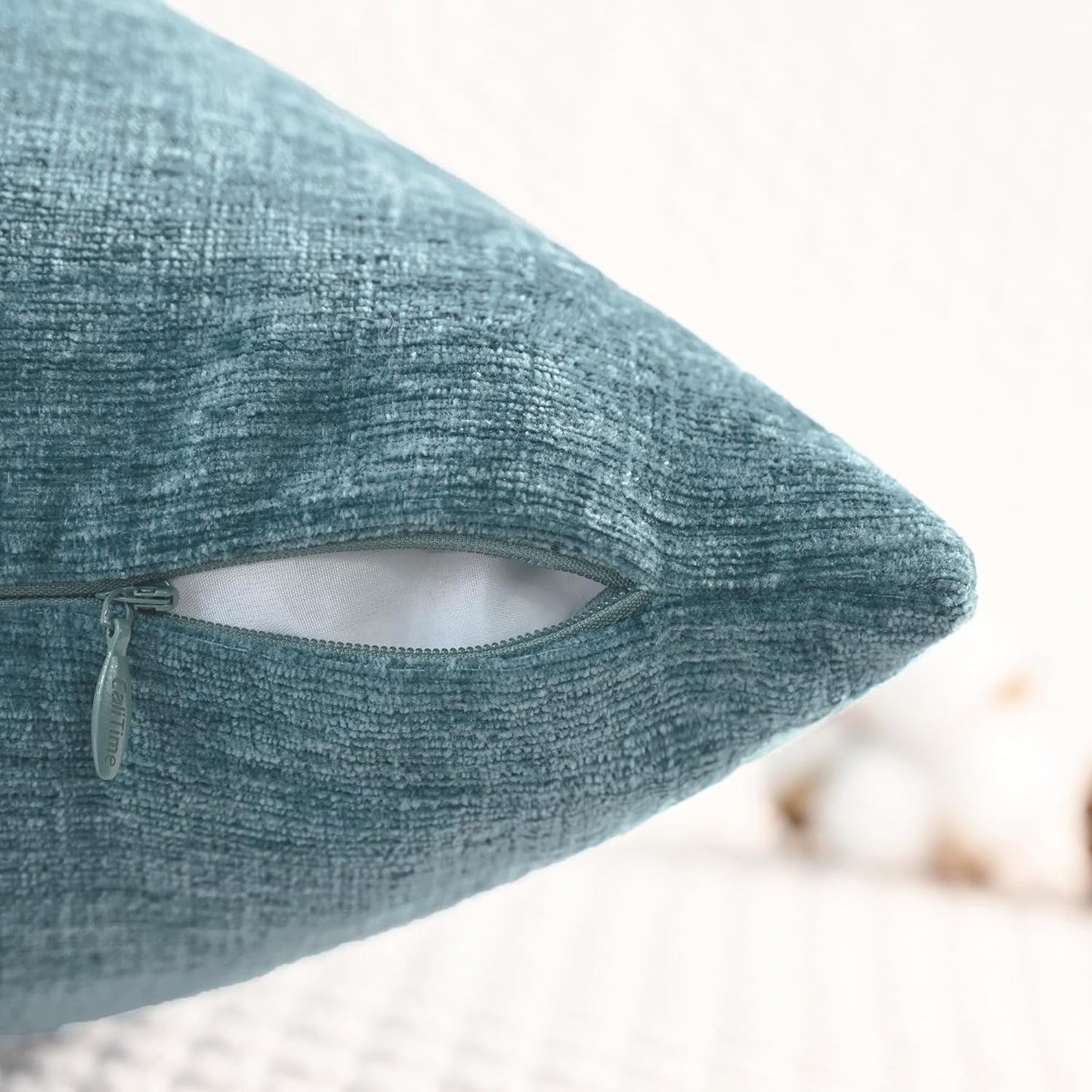 CaliTime Throw Pillow Covers Decorative 22 X 22 Inches Pack of 2 Cozy Chenille Cushion Cases for Couch Sofa Bed Living Room Home Smoke Blue