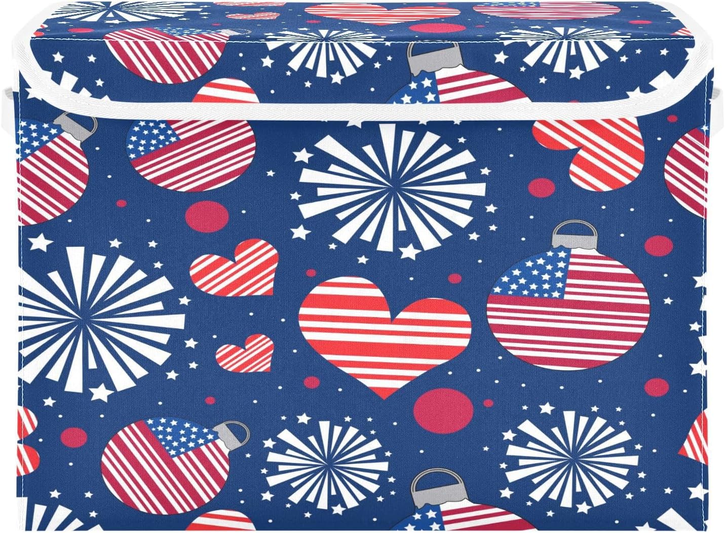 susiyo Happy New Year American fabric storage baskets with lids,Collapsible Storage Boxes,Foldable storage boxes with handles for Home,Office,Closet Organization