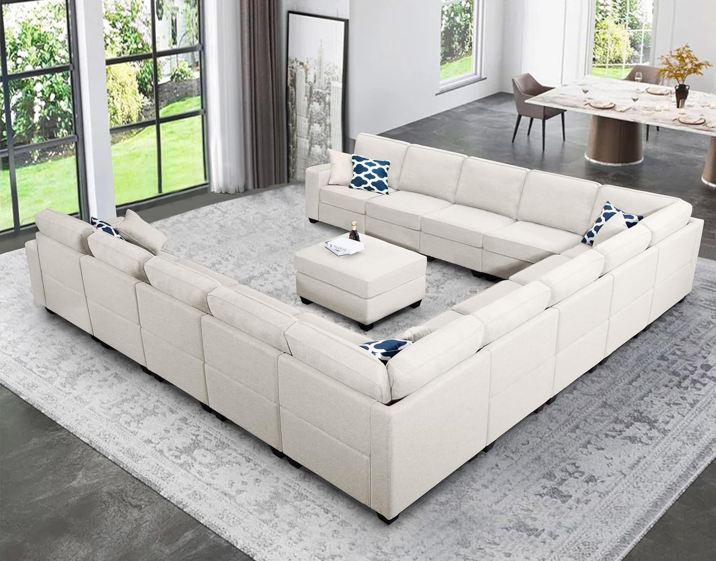 L Lengend Vansen Modular Sectional Sofa U Shaped Couch with Ottoman Modern Reversible Corner Sectional Couch for Living Room (Cream, U Shaped Sofa-6)