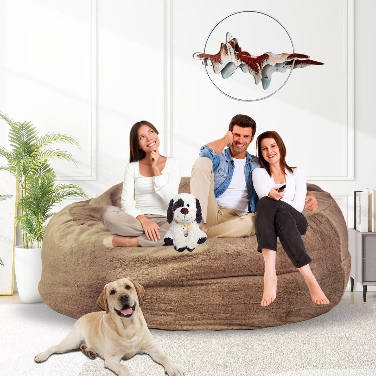 Bean Bag Chair for Adults 5FT,Soft Removable Cover for Teens/Girls Bedroom,Fluffy Giant Round Floor Beanbag Lounger Chairs (No Filler,Tan)