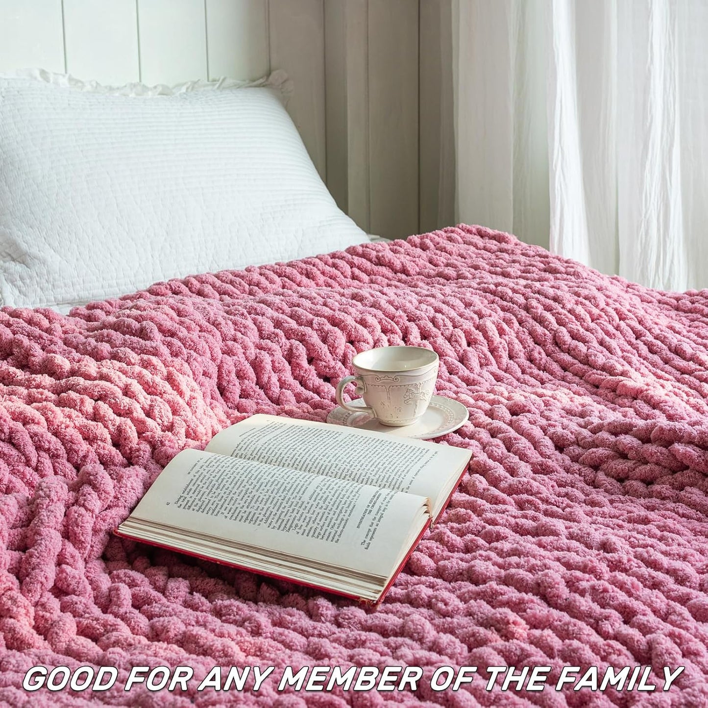 Chunky Knit Blanket - Luxury Soft Cozy 50 * 60 Throw Blanket,100% Woven Blanket Rope Knot Throw Blanket for Couch, Sofa, Home Decor, Gift - Machine Washable（Pink）