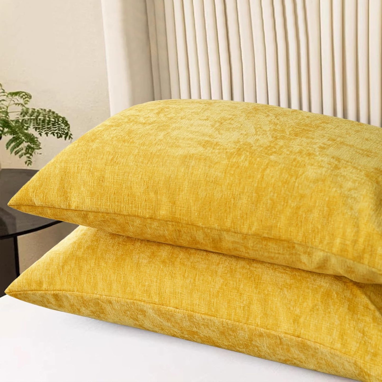 CaliTime Throw Pillow Covers Decorative 20 X 26 Inches Pack of 2 Cozy Chenille Standard Pillow Shams Cases for Couch Sofa Bed Living Room Home Mustard Yellow