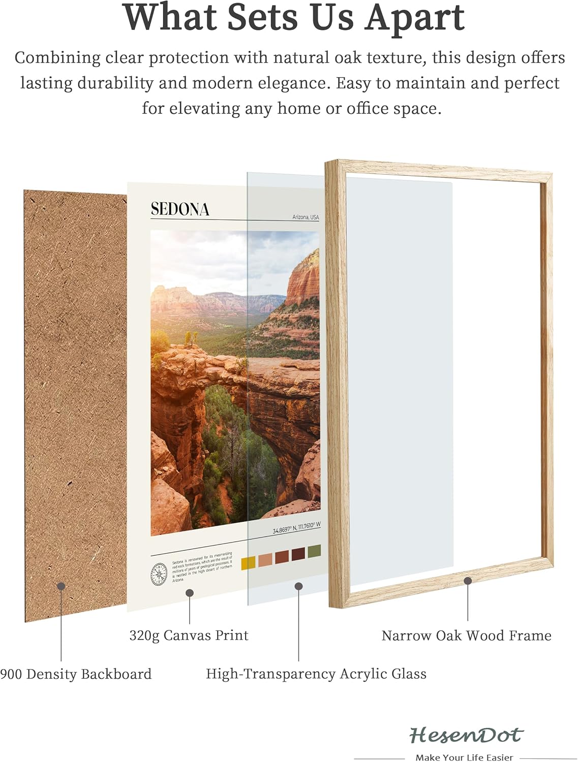 HesenDot Natural OAK Wood Framed Arizona Wall Art,12x16in Sedona's Red Rock Formations Quality Canvas Wall Print,Classic Urban Landmark Wall Decor for Living Room,Bedroom,Office Gallery Set of 1