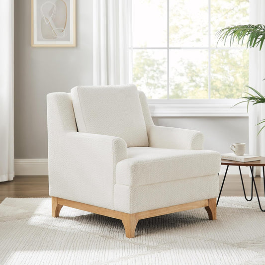 Oversized Accent Chair, Modern Boucle Armchair with Wood Legs, Modern Reading Chair with Thick Cushion, Comfy Chairs for Living Rooms, Bedrooms, Reading nooks and Apartments