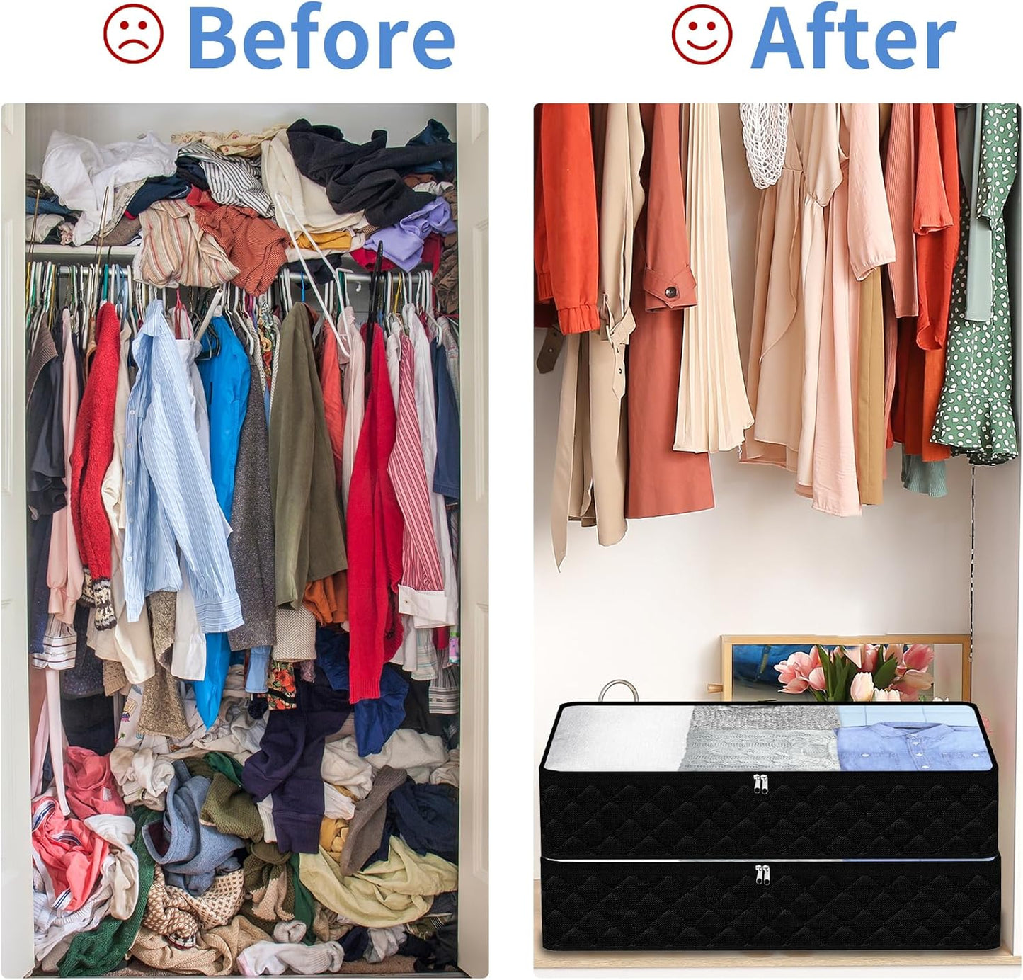 Fixwal Black Underbed Storage Bags with Clear Window and 2 Reinforced Handles Under Bed Storage Containers for Clothing, Bedding, Comforter (2 Pack)