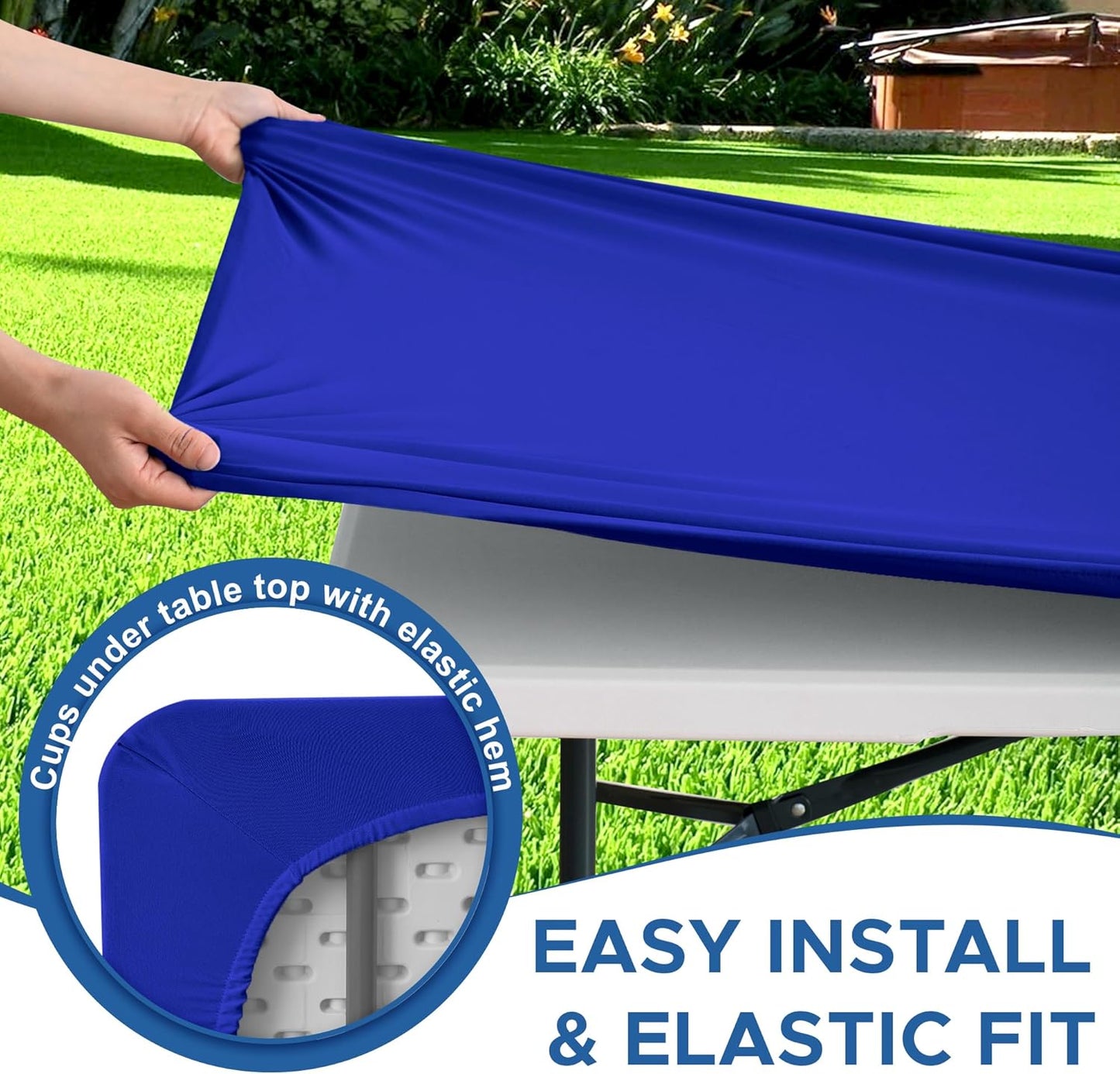 Fitted Tablecloth for 8 Foot Rectangle Tables-10 Pack Royal Blue Elastic Outdoor Picnic Table Cover-Spandex Stretch Folding Tablecloths for Camping Dining Room Patio Kitchen Banquet Party