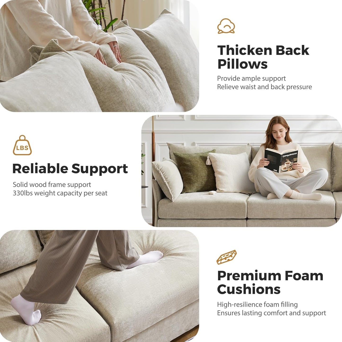 134.6" Modular Sectional Sofa, U Shaped Couch Set for Living Room, Large 8-Seater Comfy Cloud Couches with Movable Storage Ottoman,DIY Combination - Chenille Beige