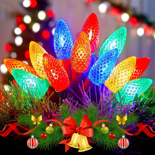 Brightown Outdoor Christmas Lights, 100 Ft LED Commercial String Lights With Multicolor Strawberry C9 Bulbs, Waterproof Connectable UL Certified for Indoor Yard Xmas Tree House Decor