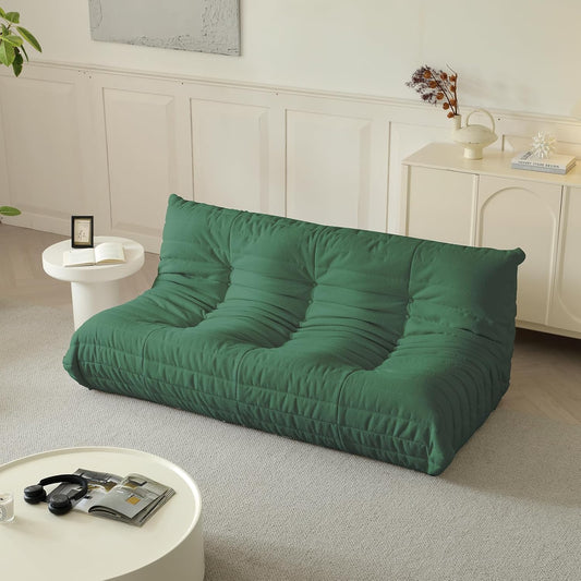 Luxury Sofa Couch Chair, Lazy Floor Seating, Fireside Bean Bag Chair, Ergonomic Tatami Sofa Lounger for Living Room, Bedroom, Office, 3 Seat, Green