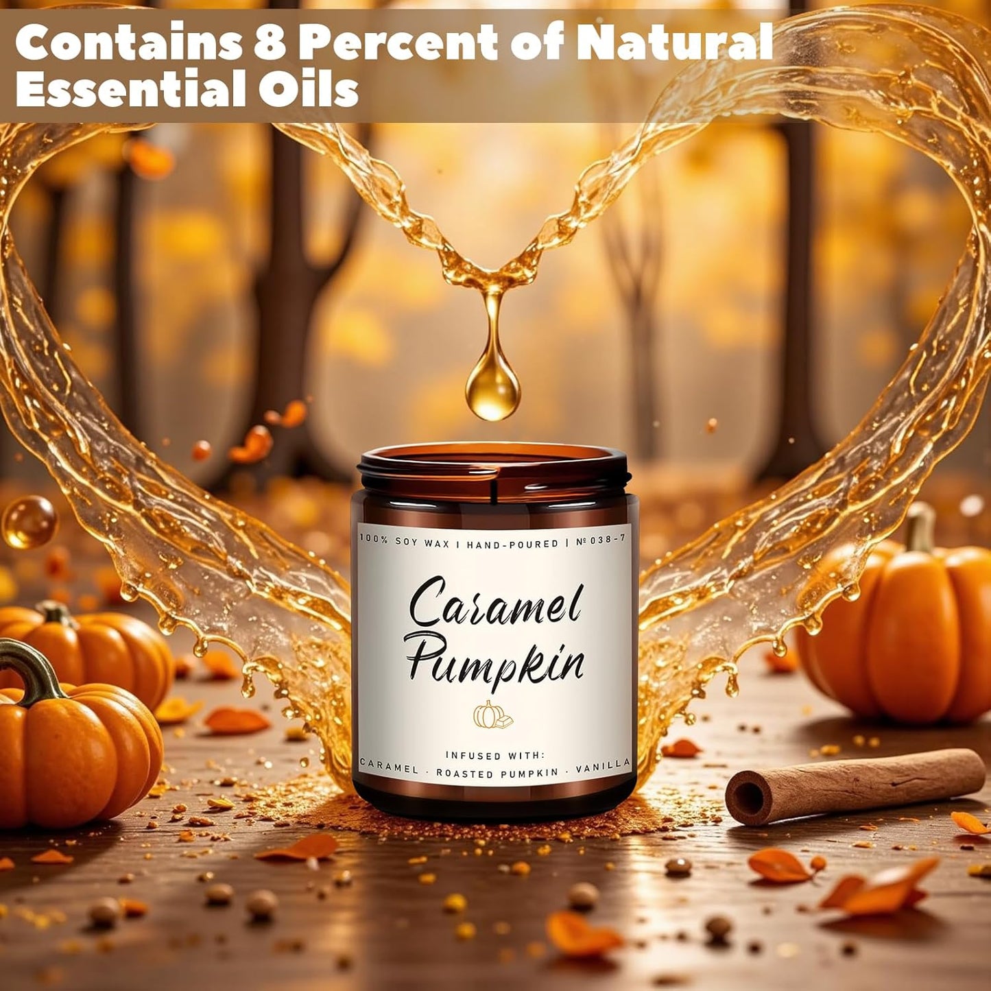 Auelife Fall Candle, Caramel Pumpkin Scented Candle – Fall Soy Candles for Home, Cozy Autumn Aromatherapy Candles, Sweet Pumpkin & Caramel Fragrance | Gift for Women, Home Décor