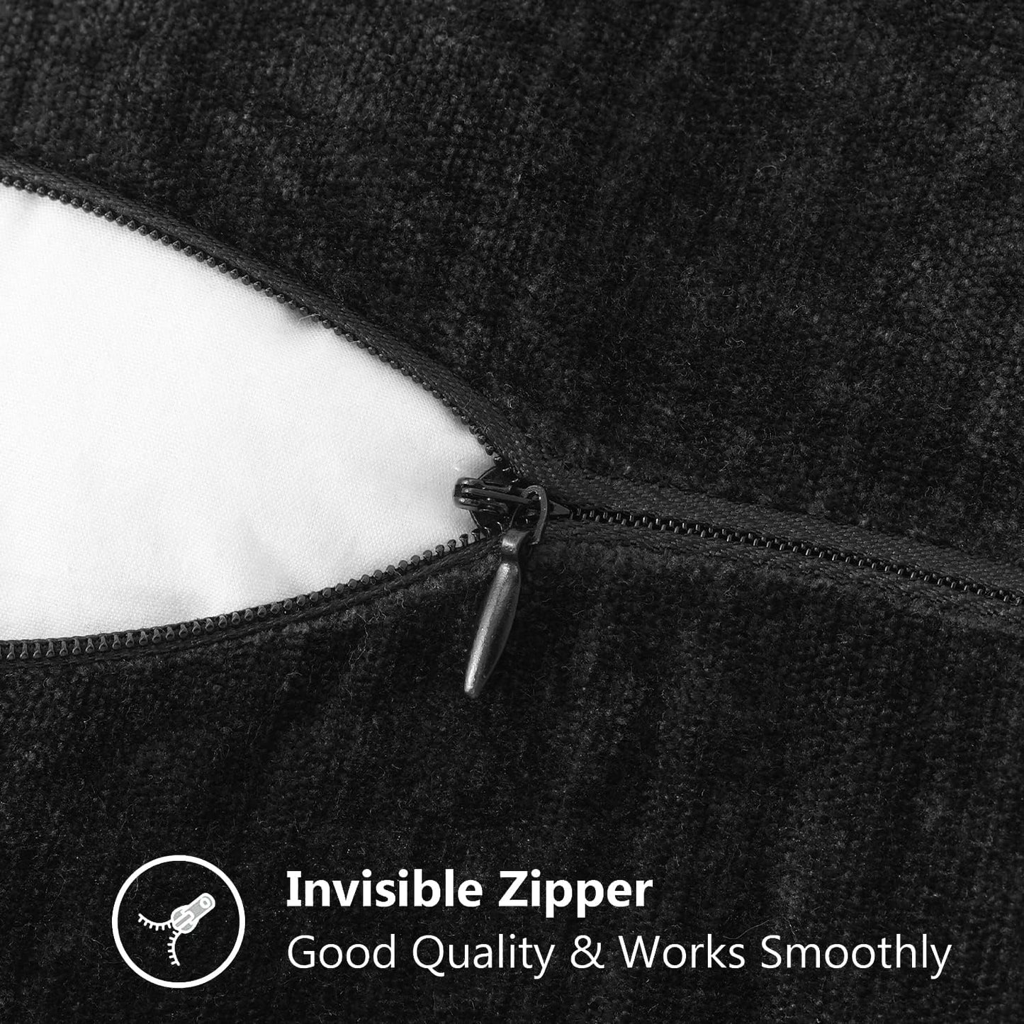 decorUhome Chenille Soft Throw Pillow Covers 26x26 Set of 2, Farmhouse Velvet Neutral Decorative Euro Pillow Covers with Stitched Edge for Couch Sofa Bed Home Decor, Black