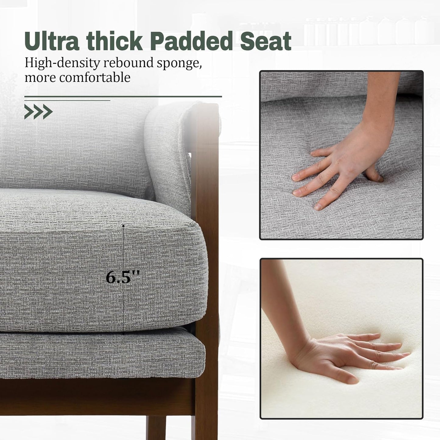 Modern Accent Chairs Set of 2 for Living Room Mid Century Arm Chairs Upholstered Bedroom Chairs Comfy Lounge Chairs with Solid Wood Frame, Grey