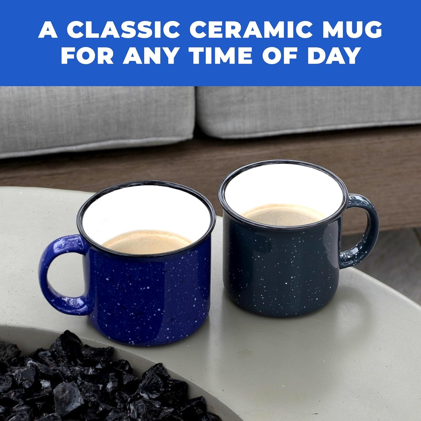 Set of 8 Ceramic Campfire Mugs – 15 Oz, Royal Blue – Coffee & Tea Cups for Home, Work, Travel, Camping – Customizable, Great for DIY, Events, Companies