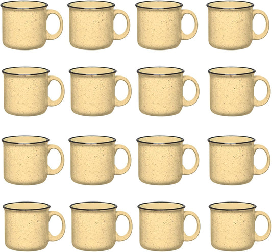 Set of 16 Ceramic Campfire Mugs – 15 Oz, Yellow – Coffee & Tea Cups for Home, Work, Travel, Camping – Customizable, Great for DIY, Events, Companies