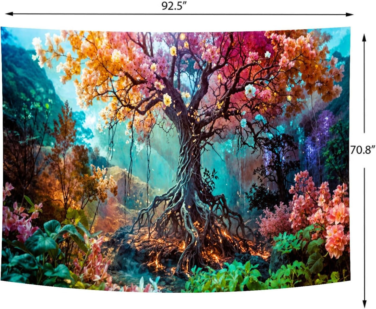 Delur Forest Tapestry Tree of Life Fantasy Tropical Rainforest Tapestry Wall Hanging Colorful Nature Mystical Landscape Psychedelic Spiritual Headboard for Bedroom Living Room Home Decor (70.8" x 92.5")
