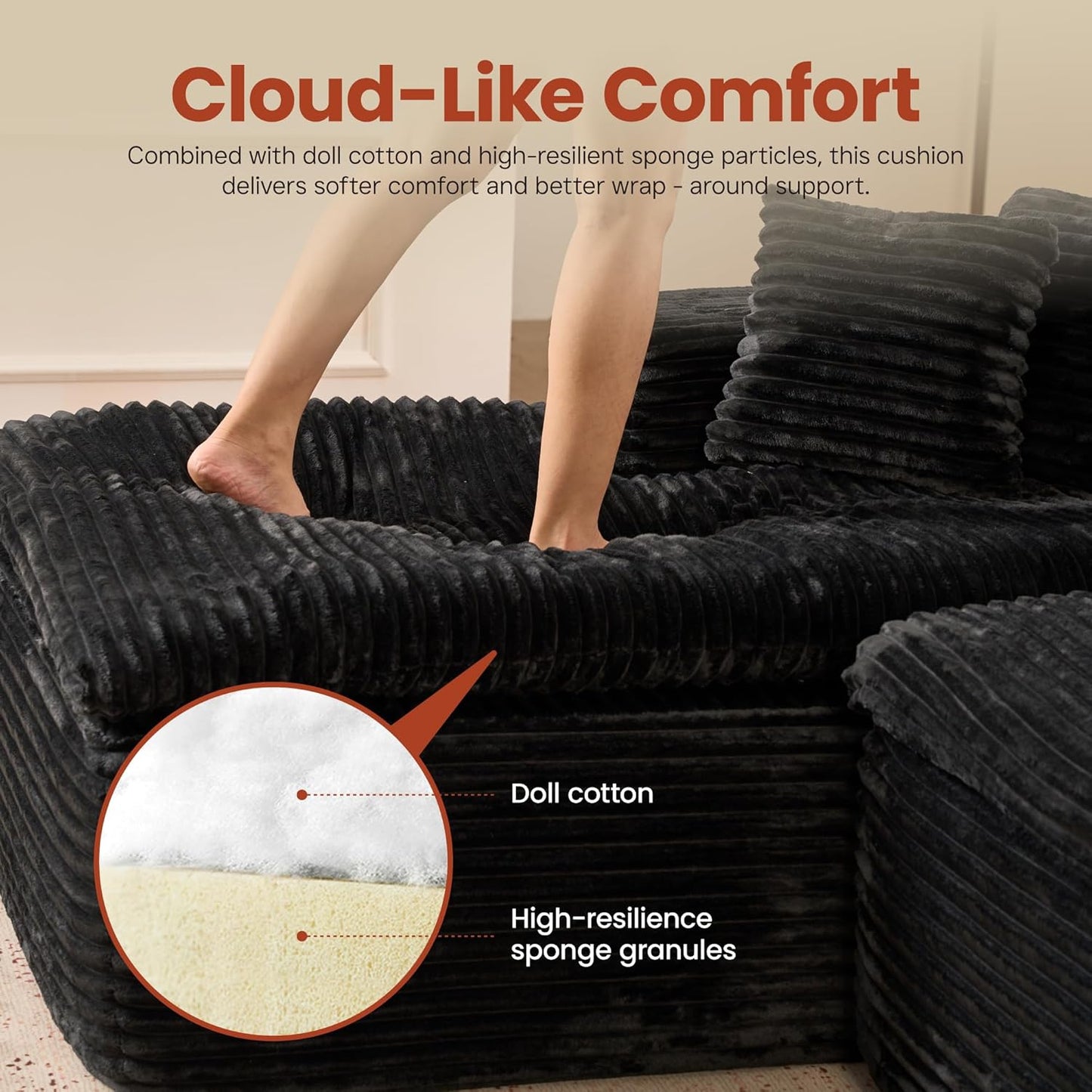 ovios 105” Modular Sectional Sofa with Thicken Seat Cushion, Cloud Couch with Deep Seat, Modern L-Shape Sofas Couches with Chaise,Upholstered Couches for Living Room Bedroom,Black