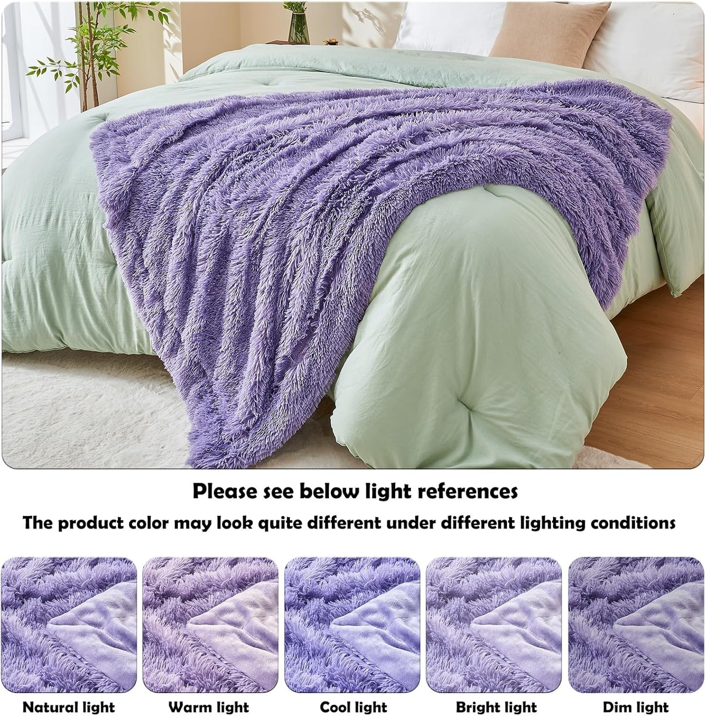 GONAAP Fuzzy Faux Fur Throw Blanket Twin Size Lavender Super Soft Cozy Plush Fuzzy Shaggy Blanket for Couch Sofa Bed (Lavender, Twin(60"x80"))