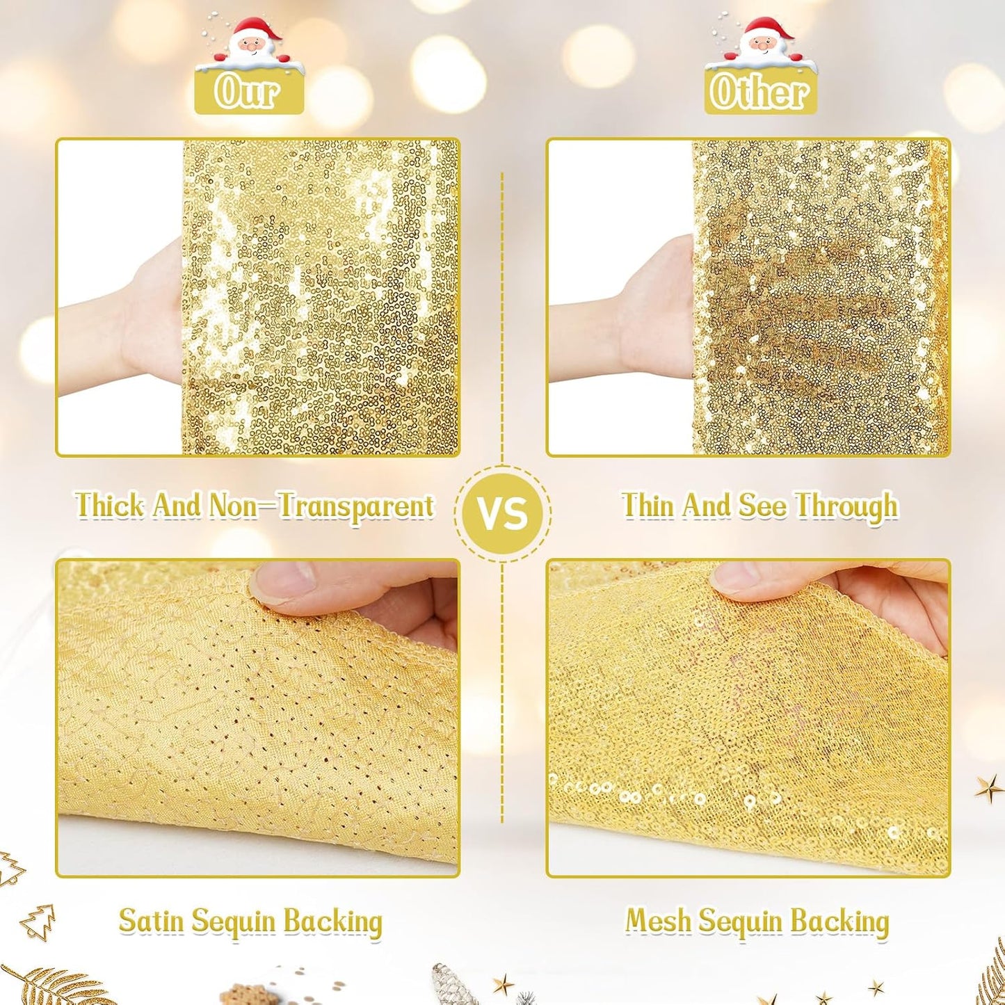 Eternal Beauty Christmas Tree Skirt, 24 Inch Gold Sequin Tree Skirt Small Xmas Tree Skirt for Christmas Tree Decorations