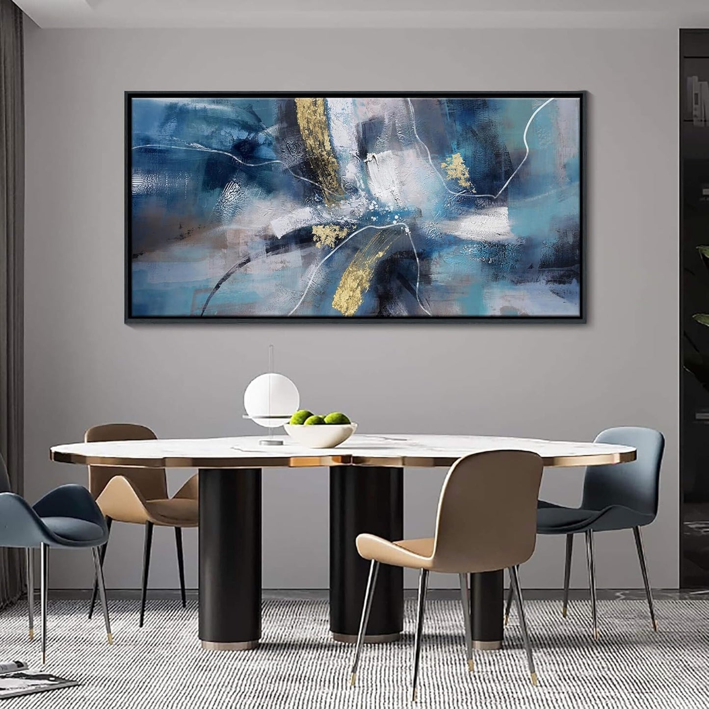 DUNHUANG ART Nordic Luxury Gold Abstract Canvas Wall Art for Living Room - Modern Decor for Home & Office - Framed Prints Painting Ready to Hang 20"x40"