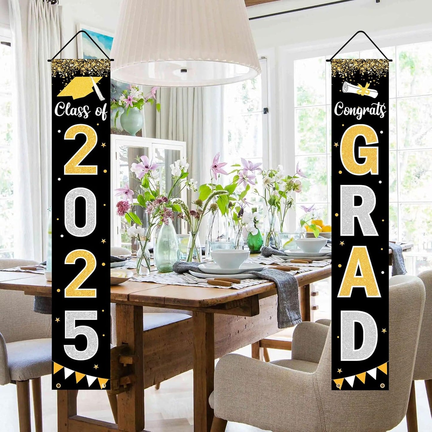 Graduation Decorations 2025 GRAD Banner Black Porch Door Sign Welcome Banner For Indoor Outdoor Wall Graduation Decorations Class of 2025