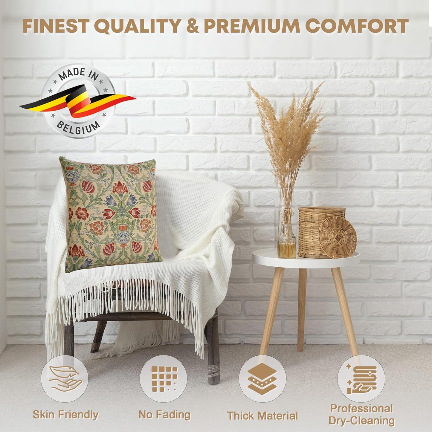 Charlotte Home Furnishings Throw Pillow Covers 16x16 in, Single Stem Decorative Couch Pillow Cover, Boho Decor European Tapestry Cushion Cases, Living Room Cozy Home Decor, Jacquard Woven Soft Cotton