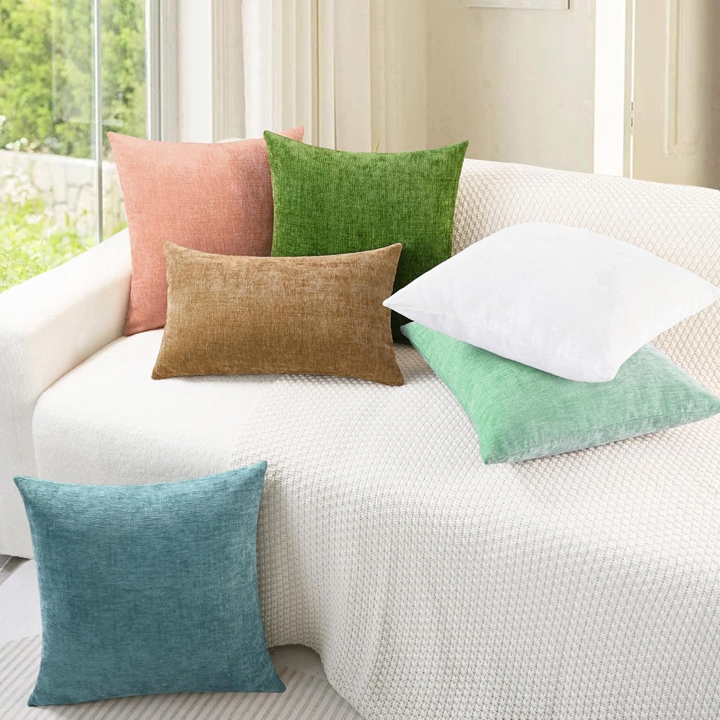 CaliTime Throw Pillow Covers Decorative 26 X 26 Inches Pack of 2 Cozy Chenille Cushion Cases for Couch Sofa Bed Living Room Home Grey Green