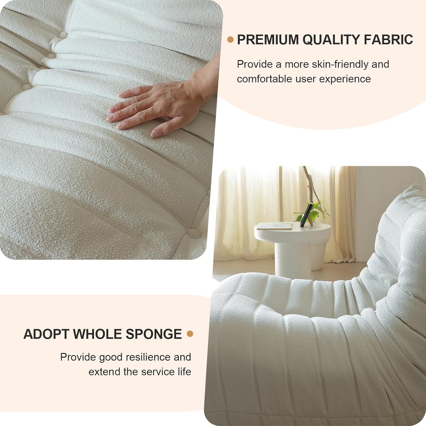 Luxury Ottomans, Modern Square Foot Rest for Sofa Couch Chair, Lazy Floor Seating, Fireside Bean Bag Chair, Tatami Sofa Lounger for Living Room, Bedroom, Office, White